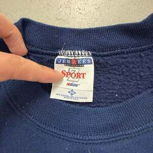 Vintage 90s Jerzees Sport NuBlend Blank Navy Blue Crewneck Sweatshirt Made in US